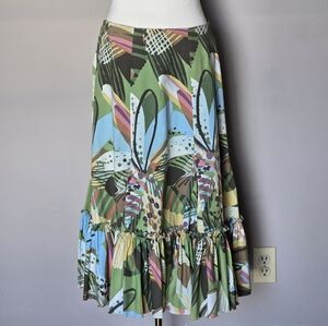 Anthropologie Boho Multicolor Floral Ruffle Tiered Midi Women's Skirt Size 6